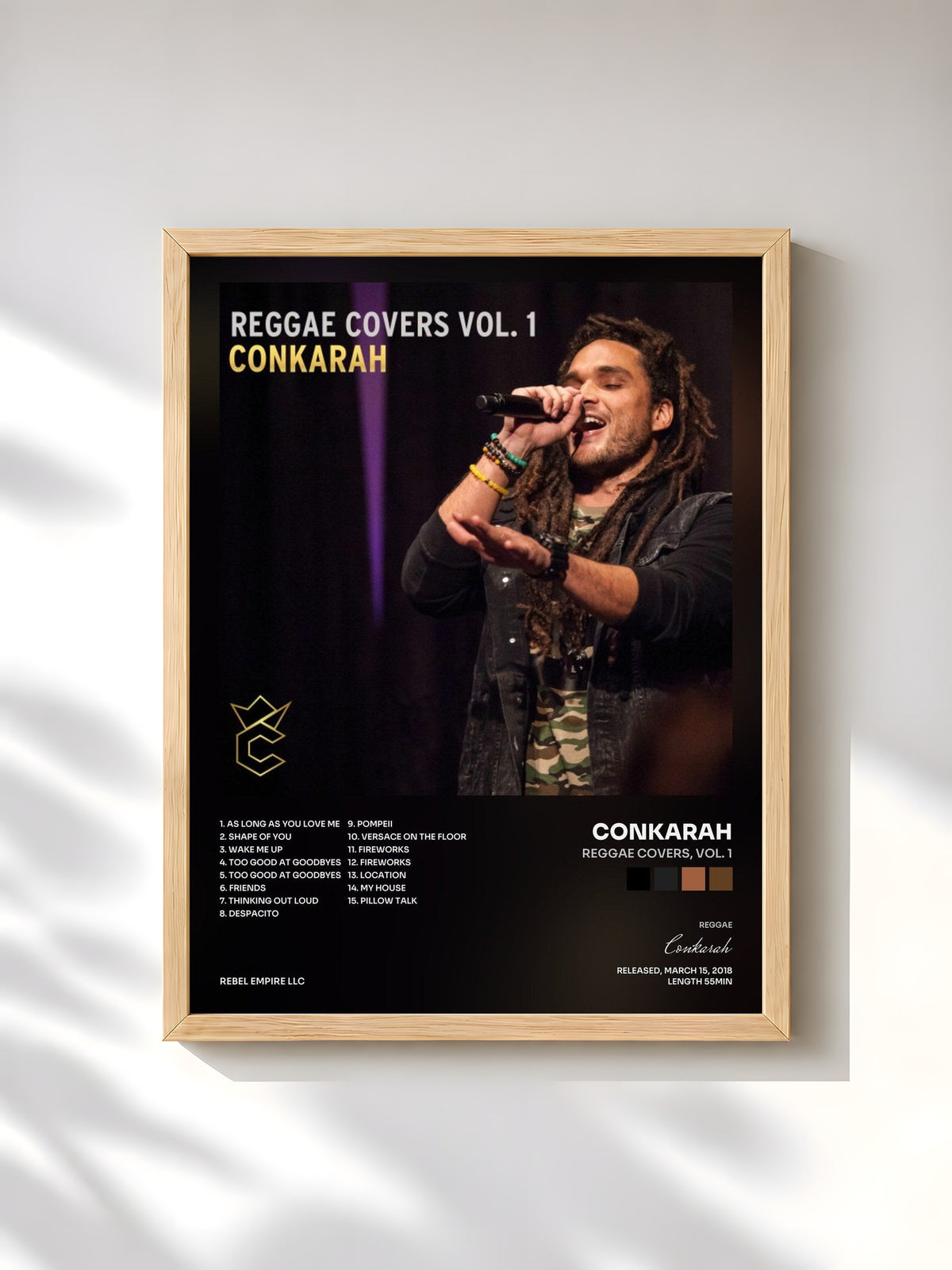 #bois Tableau de l'album Reggae Covers, Vol. 1 de Conkarah, cadre en bois brut, imprimé et encadré en France