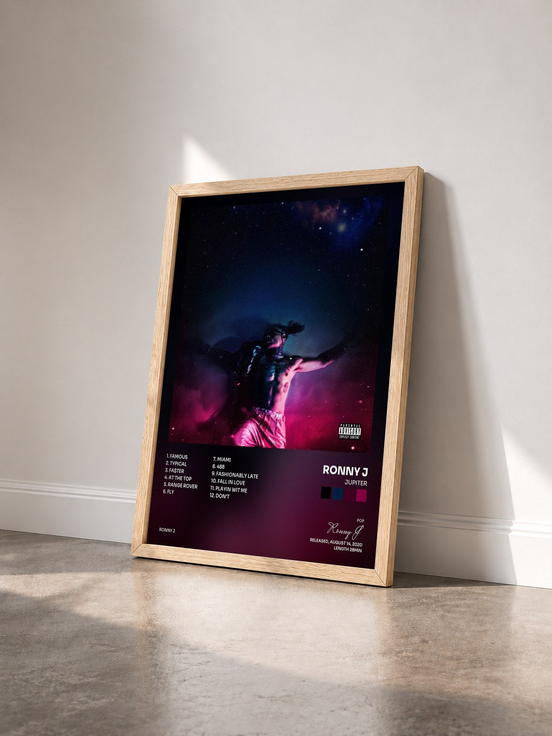 #bois Tableau de l'album Jupiter de Ronny J vu de trois quarts, cadre en bois brut