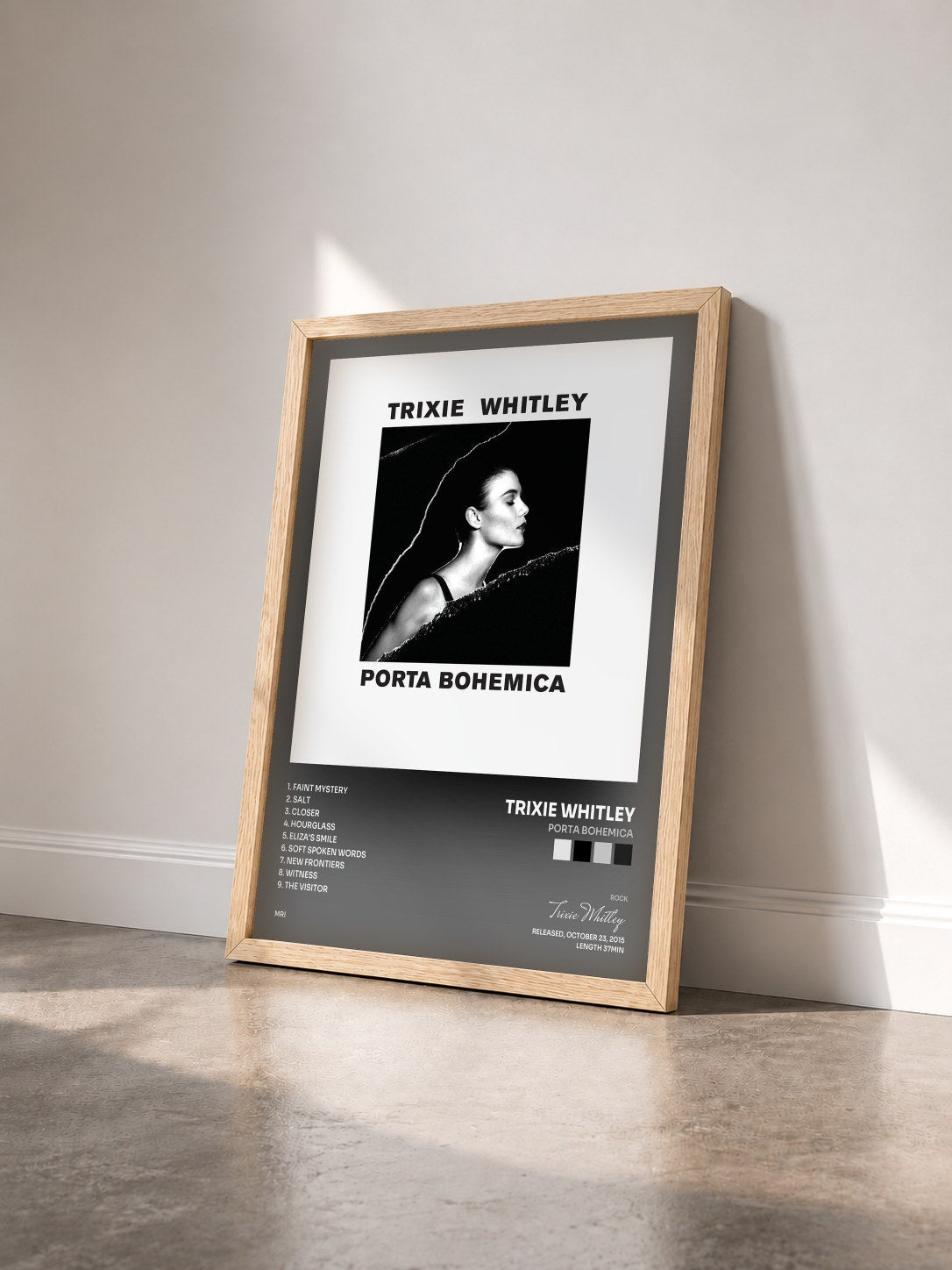 #bois Tableau de l'album Porta Bohemica de Trixie Whitley vu de trois quarts, cadre en bois brut