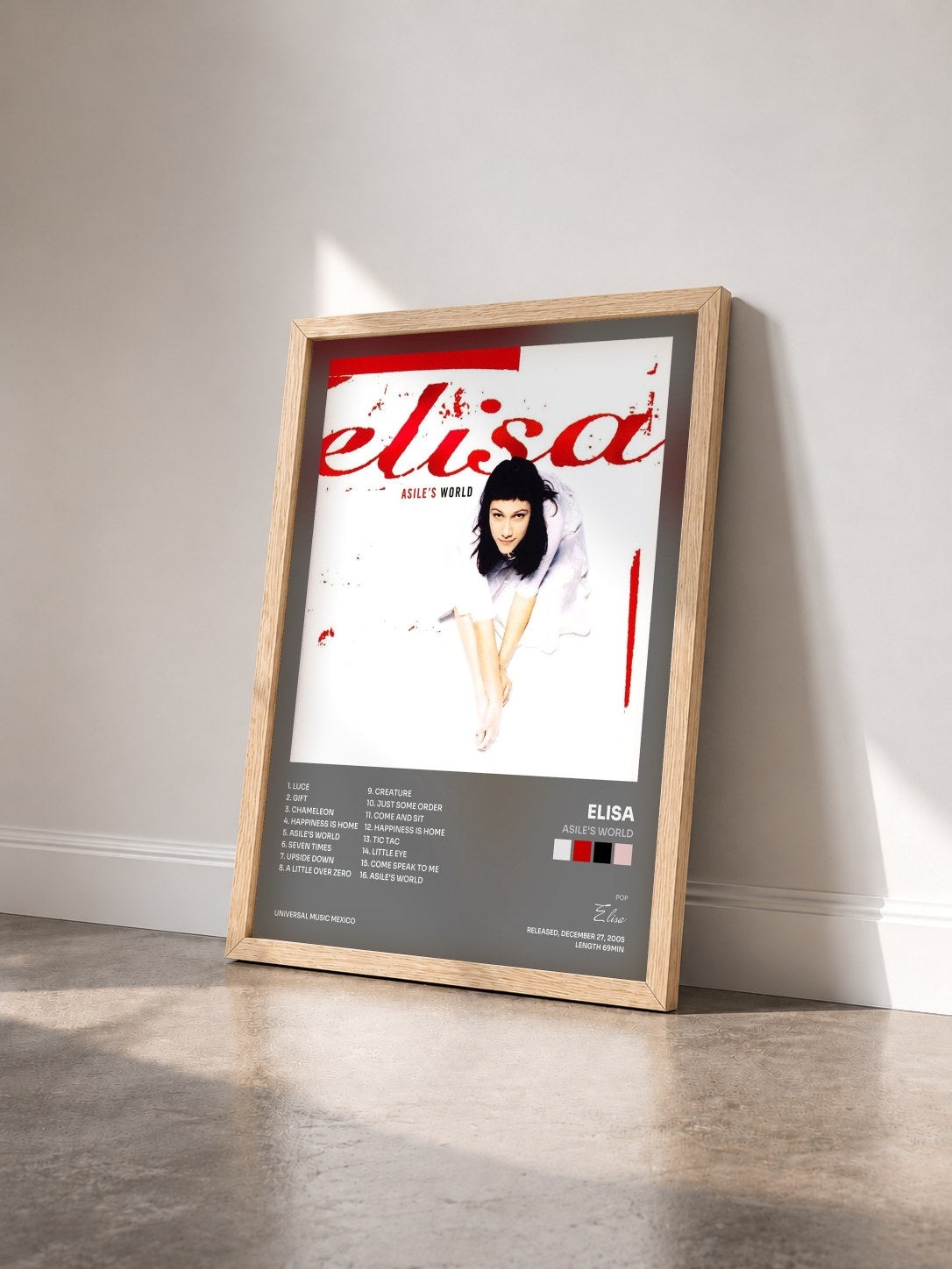#bois Tableau de l'album Asile's World de Elisa vu de trois quarts, cadre en bois brut