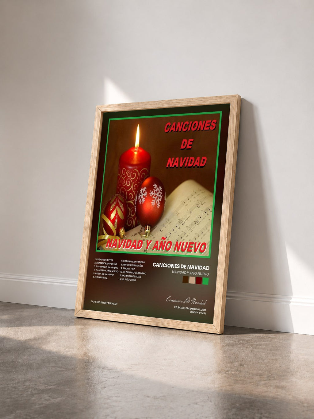 #bois Tableau de l'album Navidad Y Ano Nuevo de Canciones De Navidad vu de trois quarts, cadre en bois brut