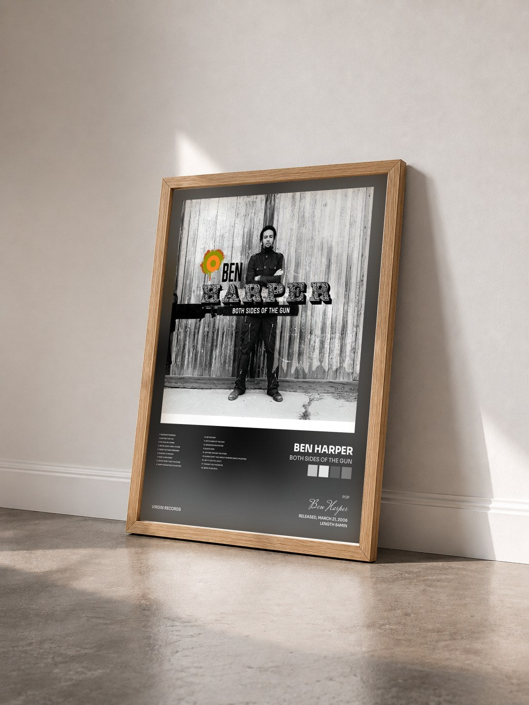 #bois Tableau de l'album Both Sides Of The Gun de Ben Harper vu de trois quarts, cadre en bois brut