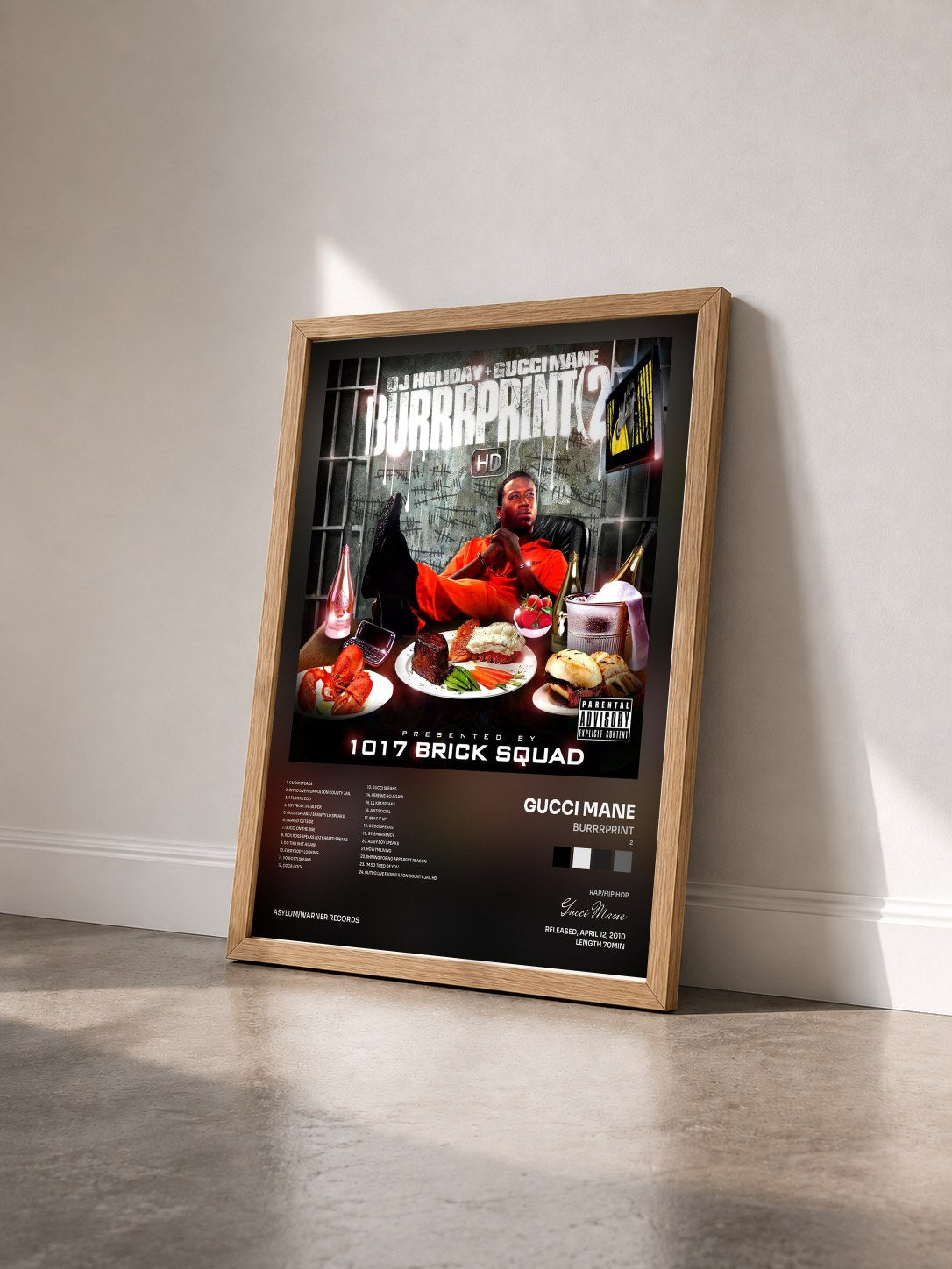 #bois Tableau de l'album Burrrprint (2) HD de Gucci Mane vu de trois quarts, cadre en bois brut