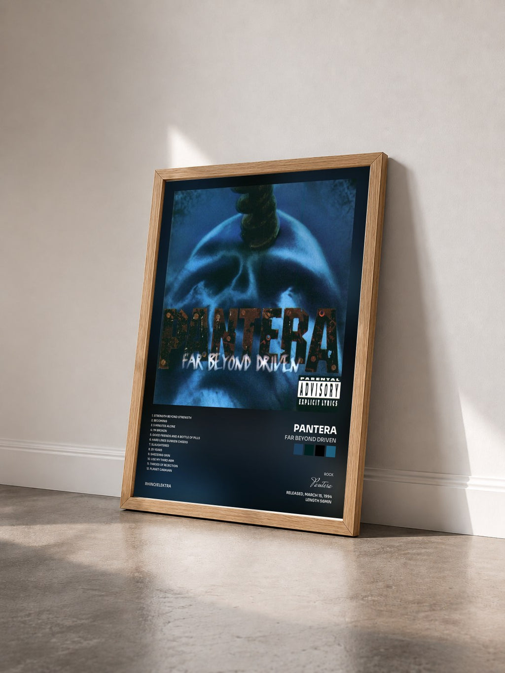 #bois Tableau de l'album Far Beyond Driven de Pantera vu de trois quarts, cadre en bois brut