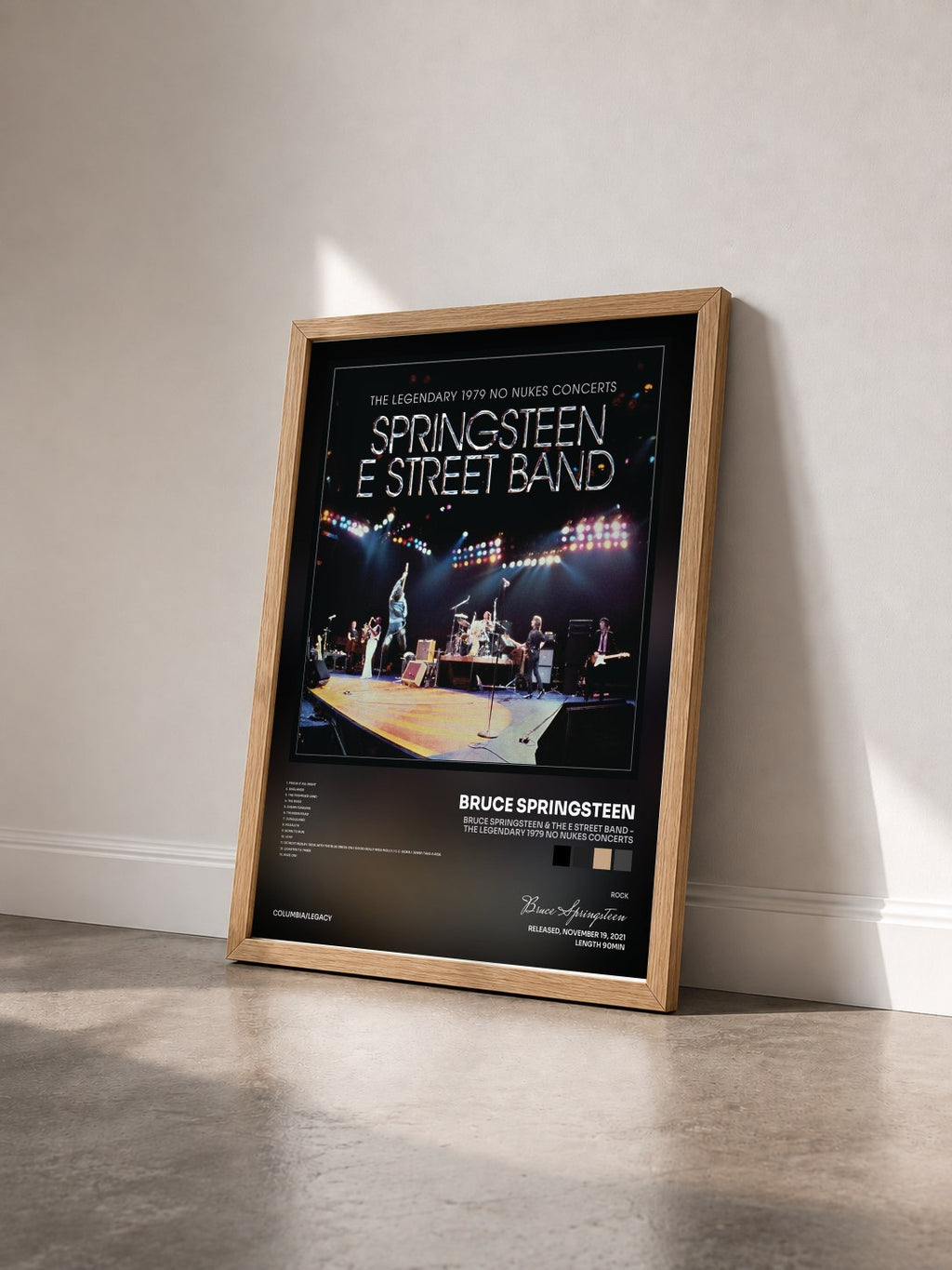 #bois Tableau de l'album Bruce Springsteen & The E Street Band - The Legendary 1979 No Nukes Concerts de Bruce Springsteen vu de trois quarts, cadre en bois brut