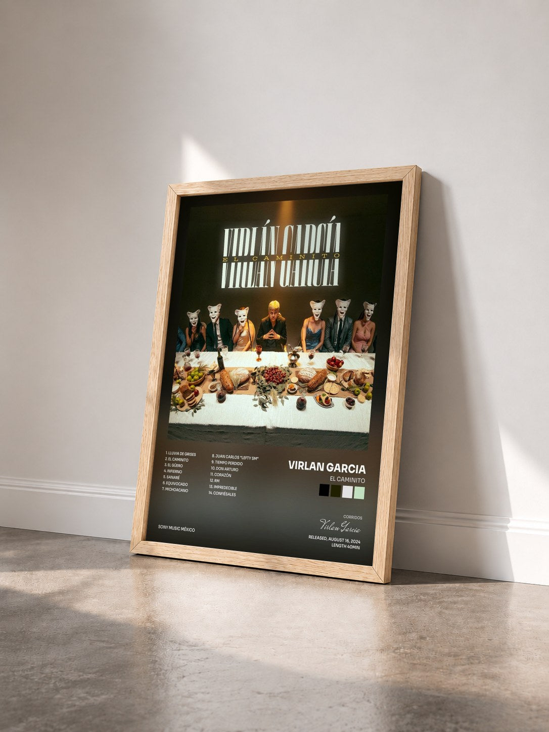 #bois Tableau de l'album El Caminito de Virlan Garcia vu de trois quarts, cadre en bois brut