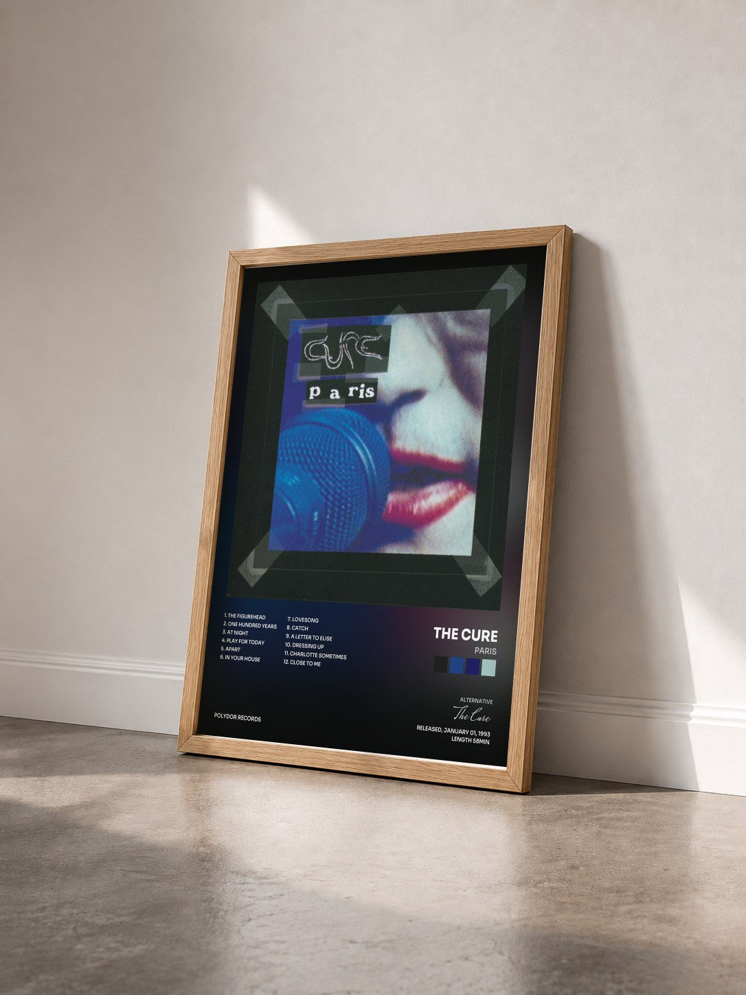 #bois Tableau de l'album Paris de The Cure vu de trois quarts, cadre en bois brut