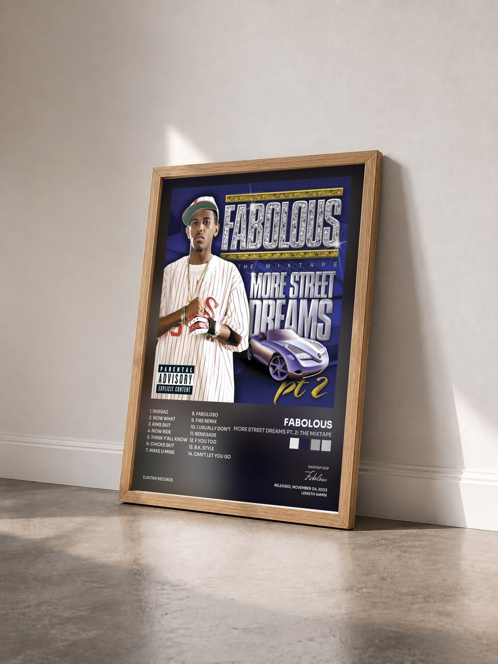 #bois Tableau de l'album More Street Dreams Pt. 2: The Mixtape de Fabolous vu de trois quarts, cadre en bois brut