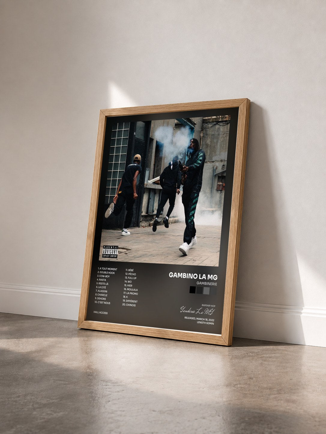 #bois Tableau de l'album Gambinerie de Gambino La MG vu de trois quarts, cadre en bois brut