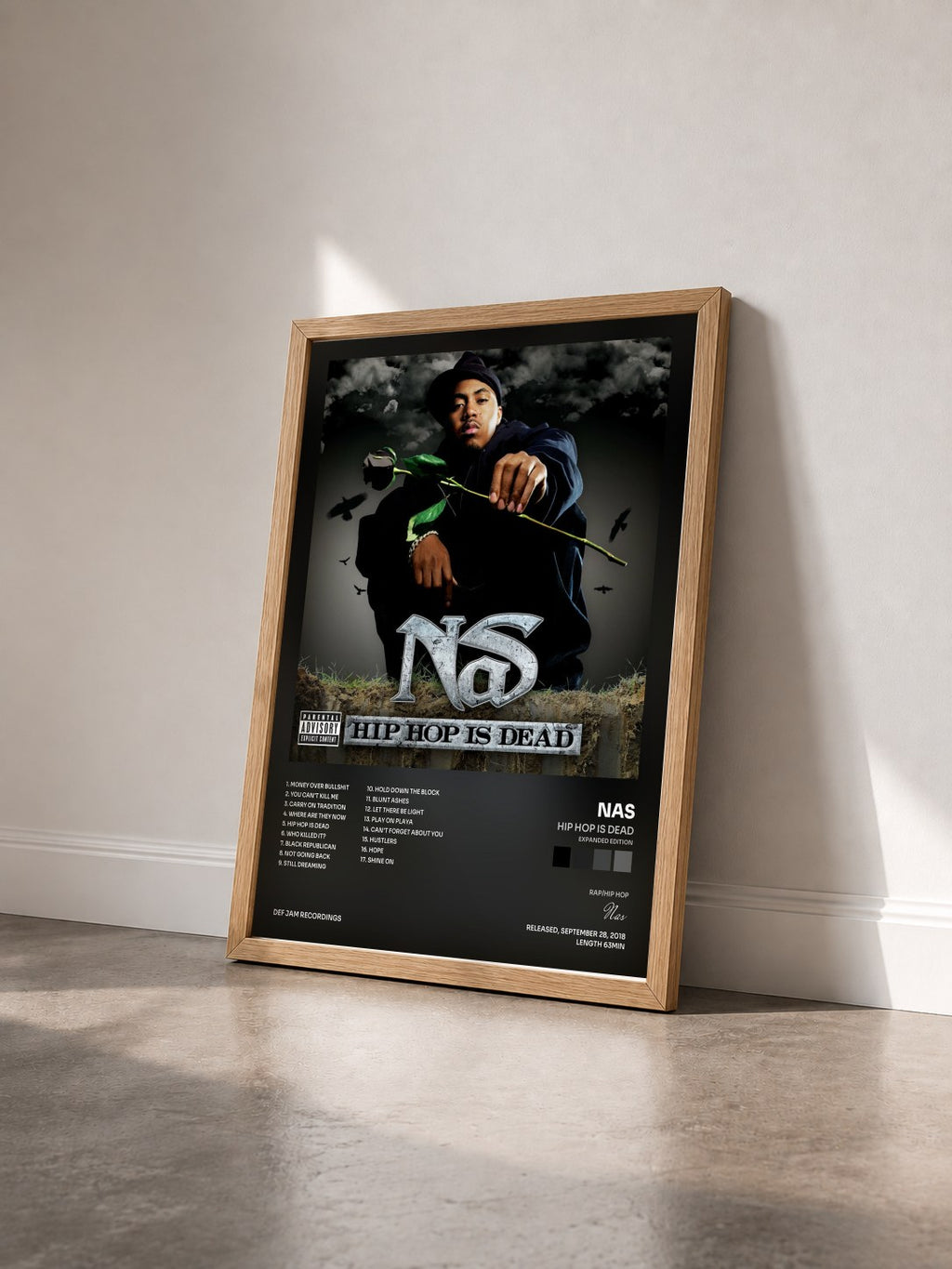#bois Tableau de l'album Hip Hop Is Dead (Expanded Edition) de Nas vu de trois quarts, cadre en bois brut