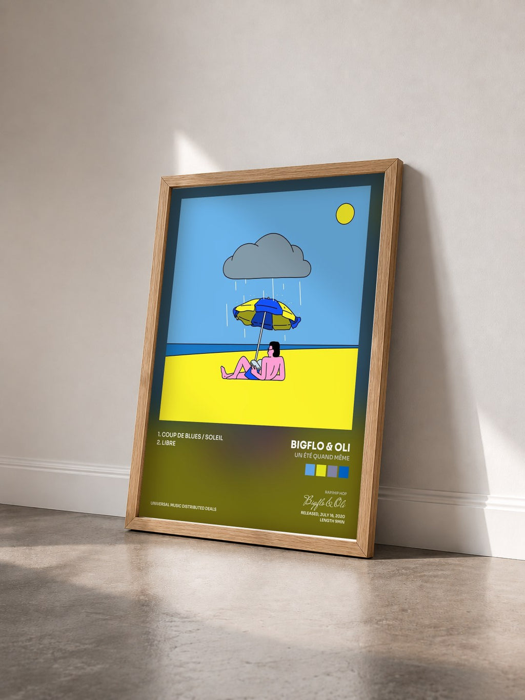 #bois Tableau de l'album Un Été Quand Même de Bigflo & Oli vu de trois quarts, cadre en bois brut