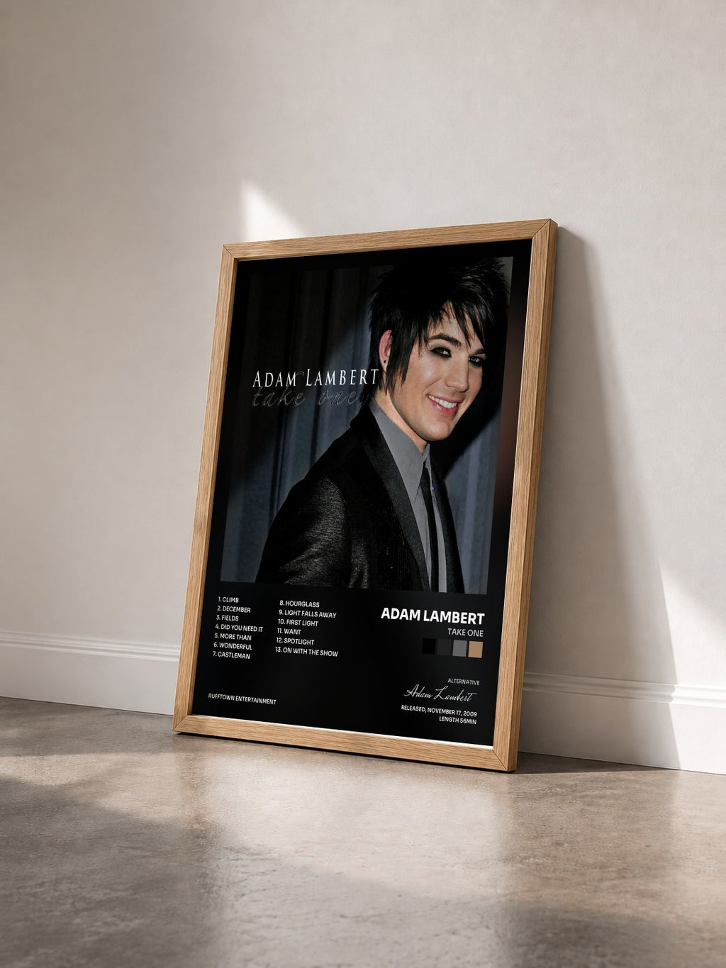 #bois Tableau de l'album Take One de Adam Lambert vu de trois quarts, cadre en bois brut
