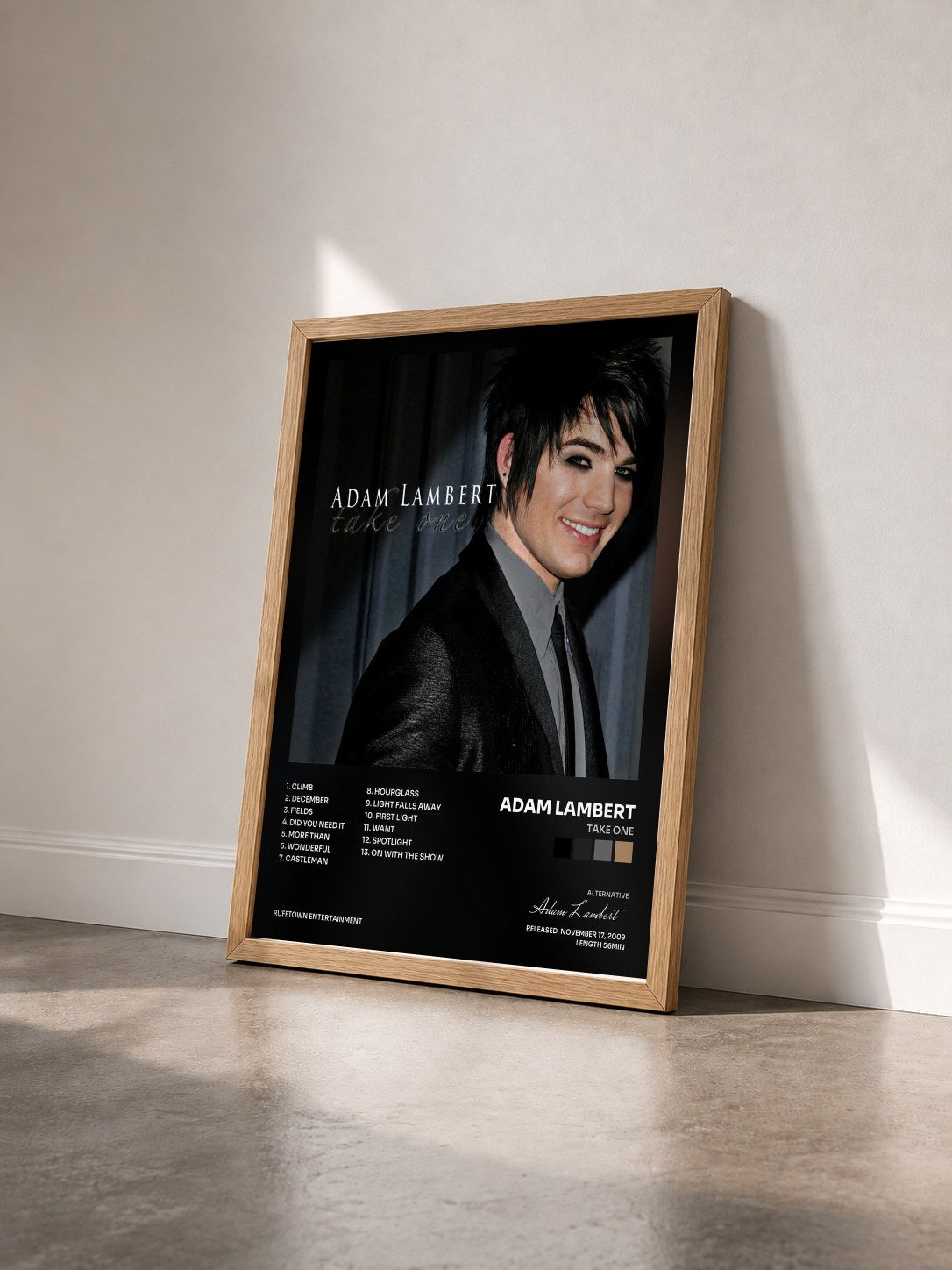#bois Tableau de l'album Take One de Adam Lambert vu de trois quarts, cadre en bois brut