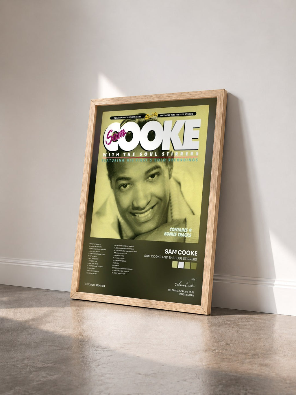 #bois Tableau de l'album Sam Cooke And The Soul Stirrers de Sam Cooke vu de trois quarts, cadre en bois brut