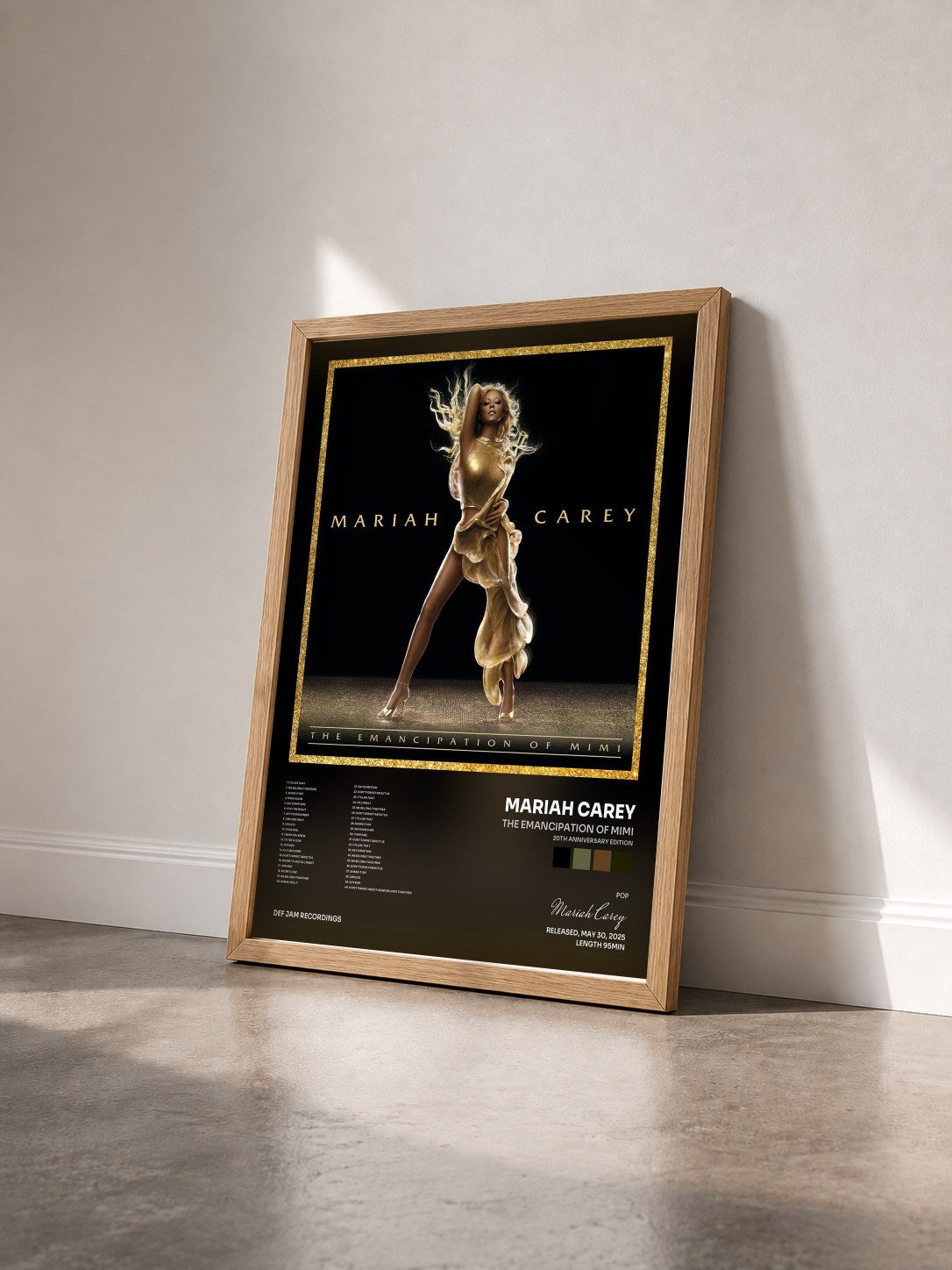 #bois Tableau de l'album The Emancipation Of Mimi (20th Anniversary Edition) de Mariah Carey vu de trois quarts, cadre en bois brut