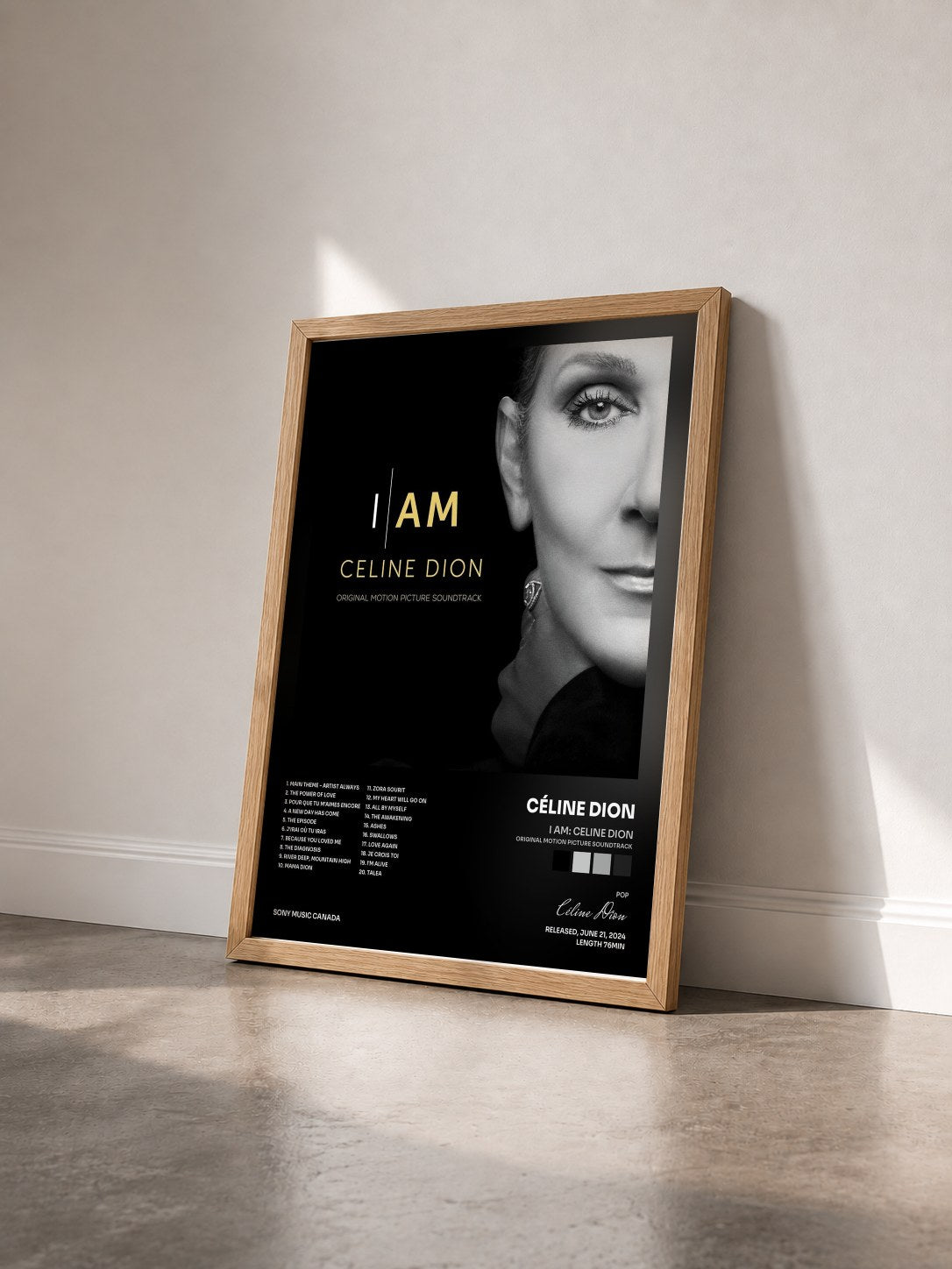 #bois Tableau de l'album I AM: CELINE DION (Original Motion Picture Soundtrack) de Céline Dion vu de trois quarts, cadre en bois brut