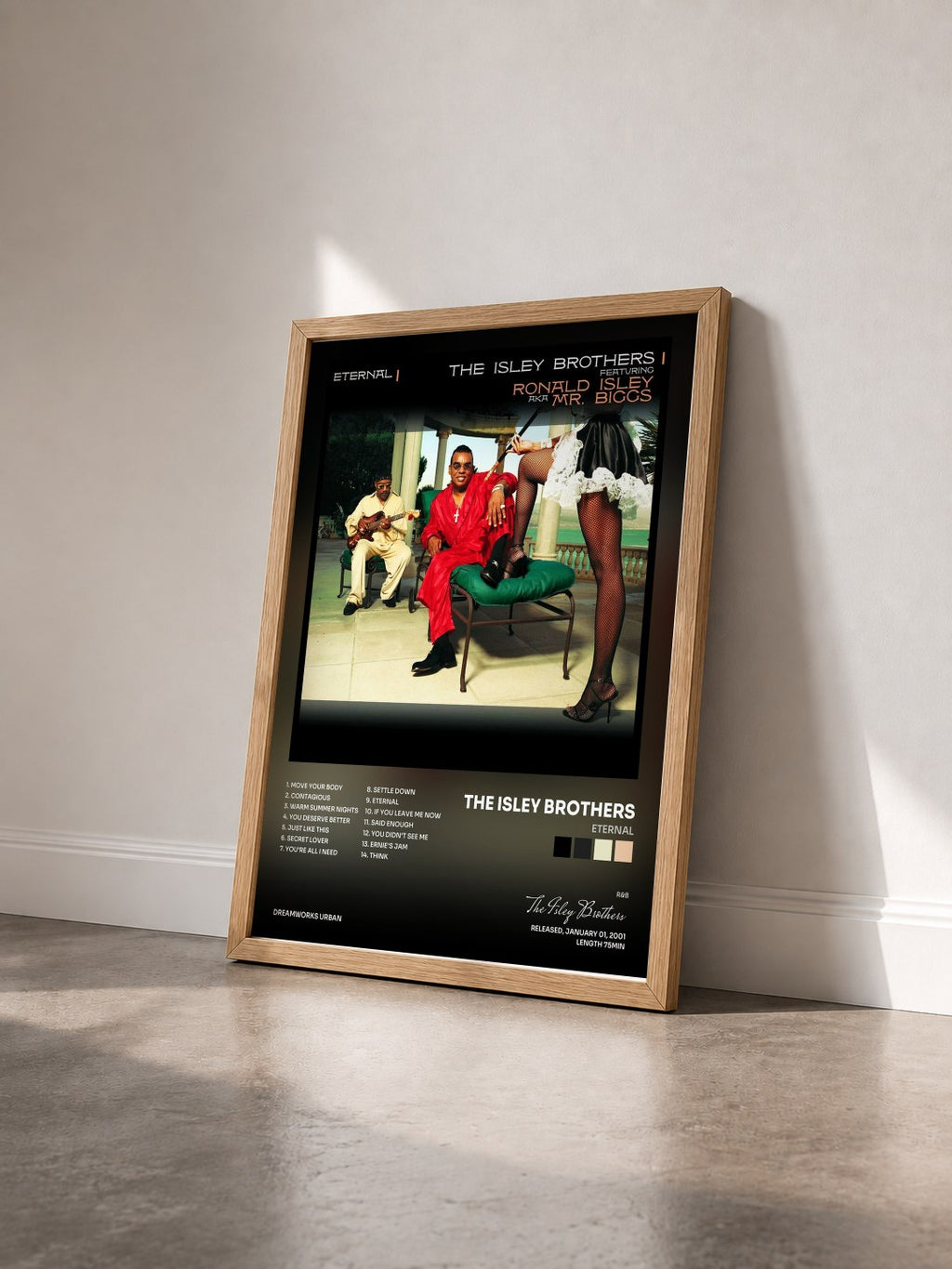 #bois Tableau de l'album Eternal de The Isley Brothers vu de trois quarts, cadre en bois brut