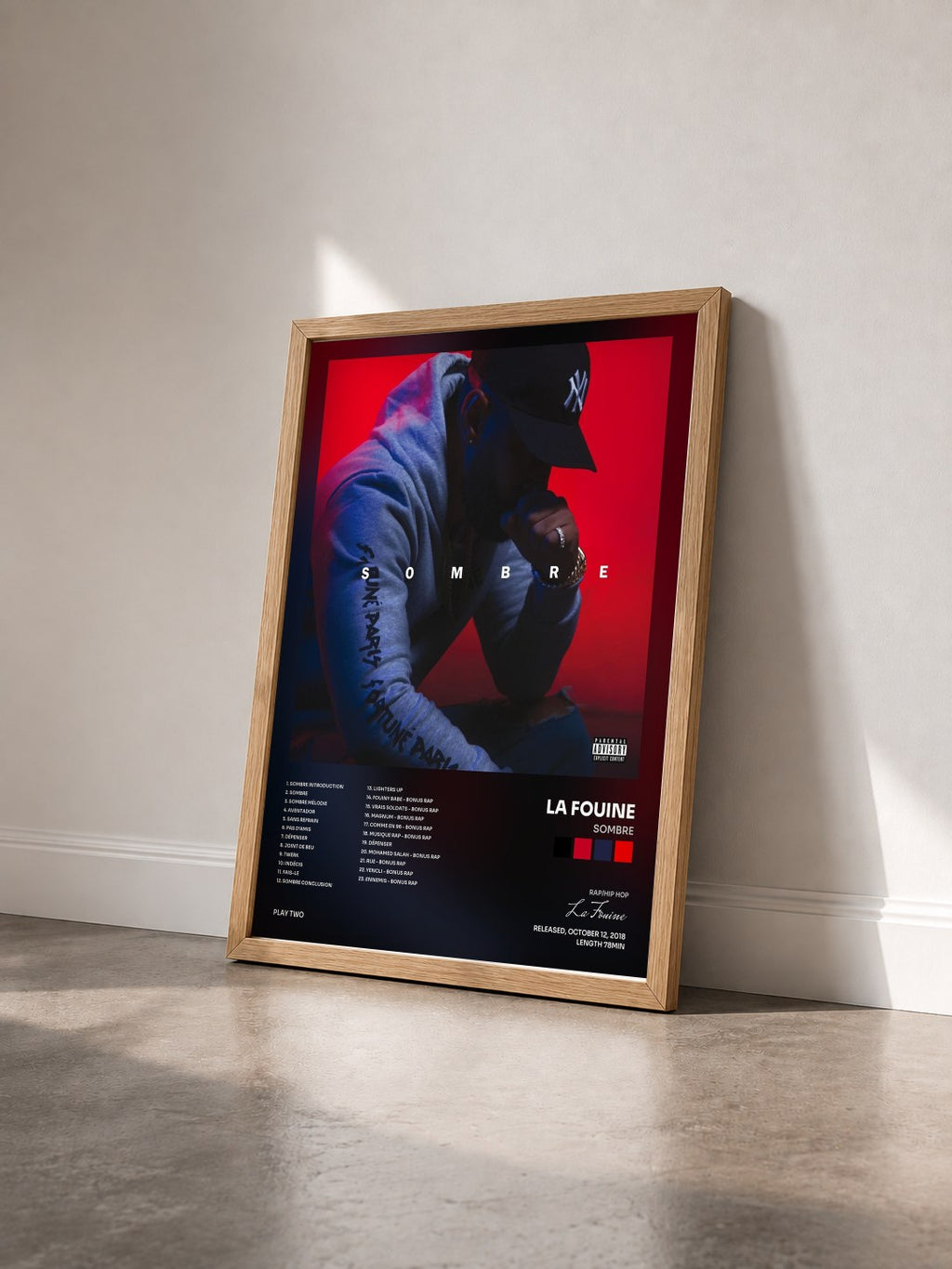 #bois Tableau de l'album Sombre de La Fouine vu de trois quarts, cadre en bois brut