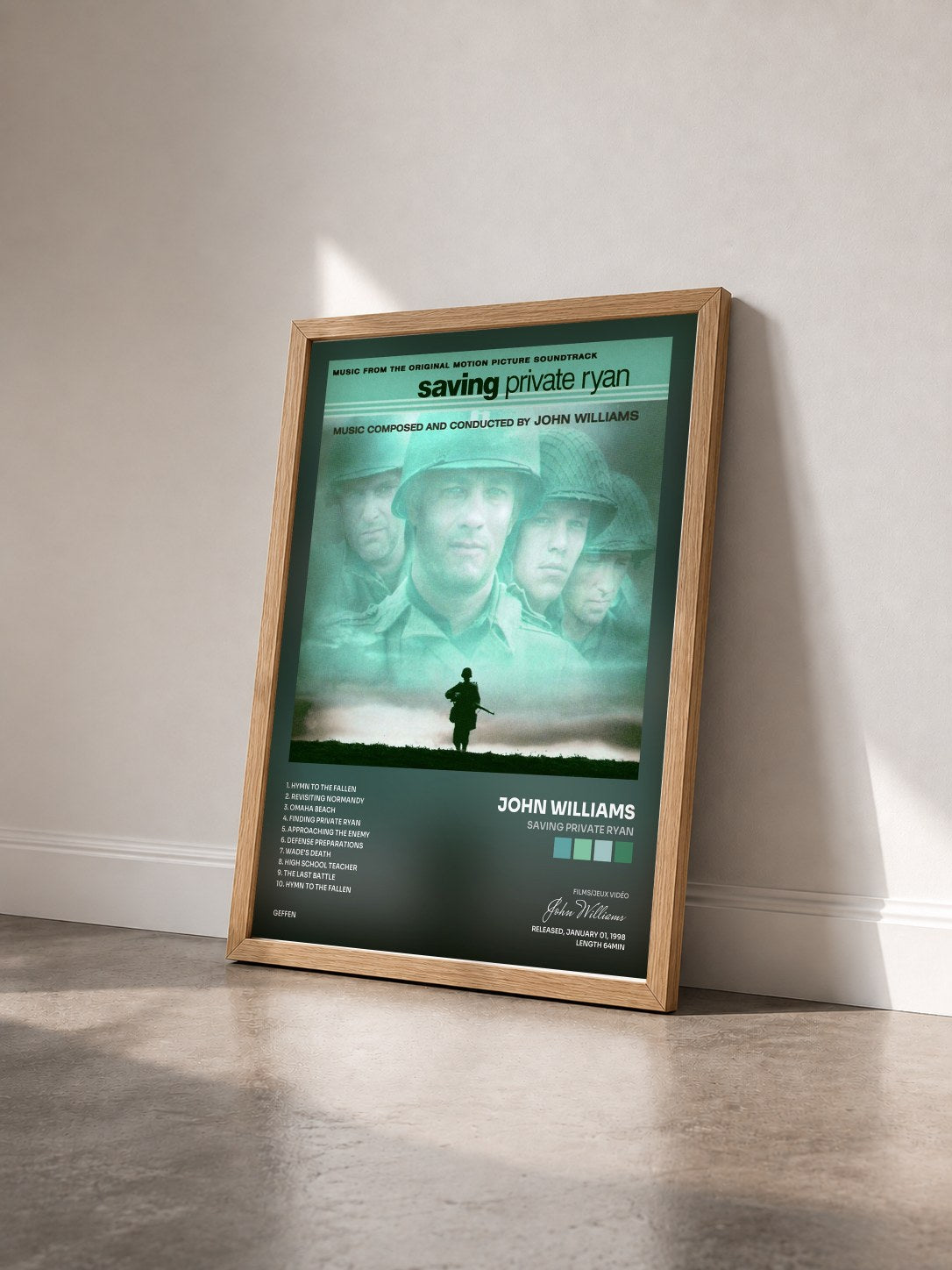 #bois Tableau de l'album Saving Private Ryan de John Williams vu de trois quarts, cadre en bois brut