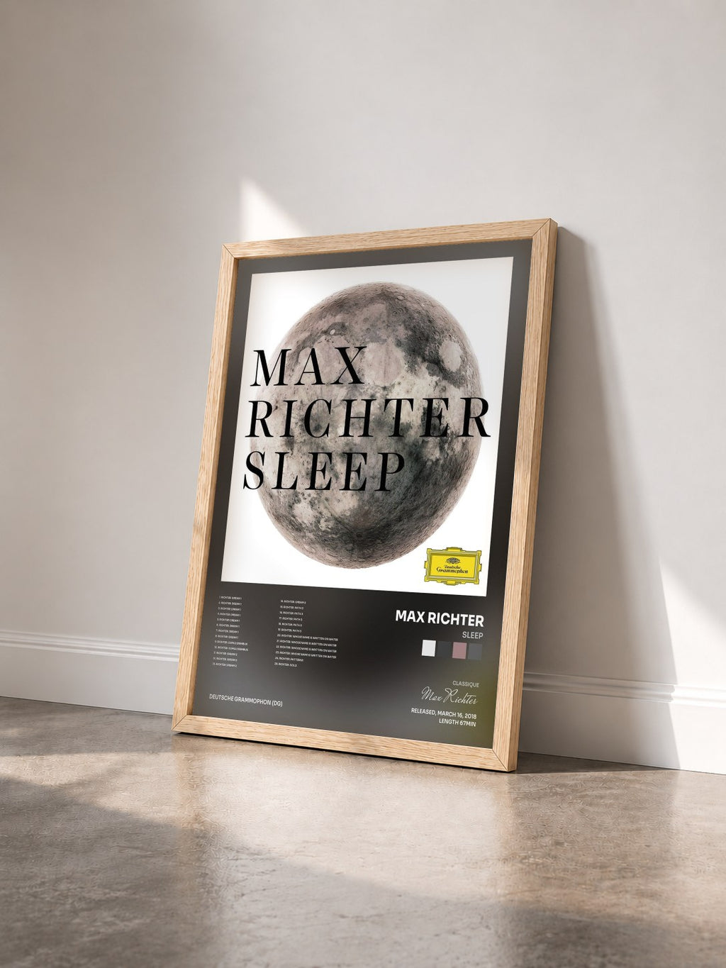 #bois Tableau de l'album Sleep de Max Richter vu de trois quarts, cadre en bois brut