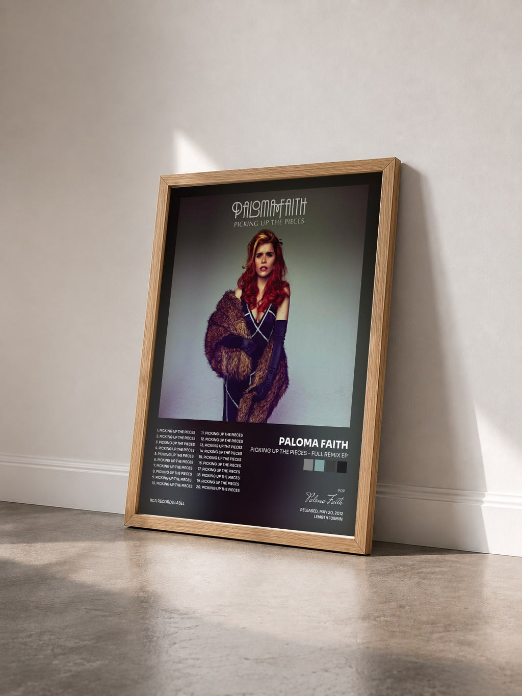 #bois Tableau de l'album Picking Up the Pieces - Full Remix EP de Paloma Faith vu de trois quarts, cadre en bois brut