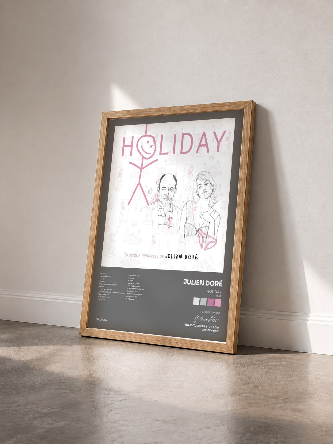 #bois Tableau de l'album Holiday (O.S.T) de Julien Doré vu de trois quarts, cadre en bois brut