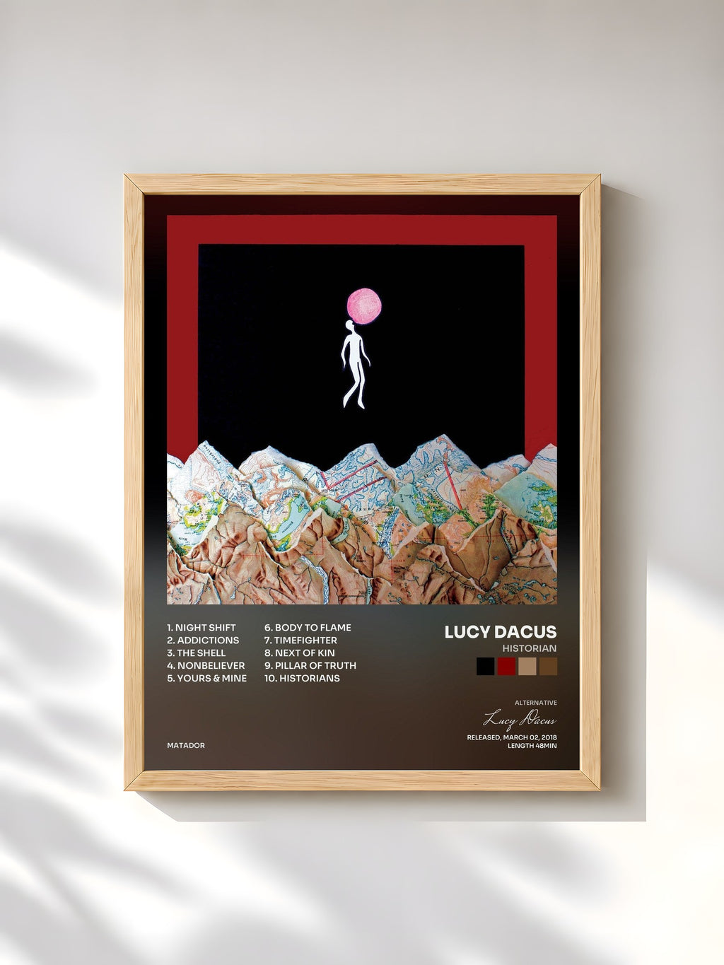 #bois Tableau de l'album Historian de Lucy Dacus, cadre en bois brut, imprimé et encadré en France