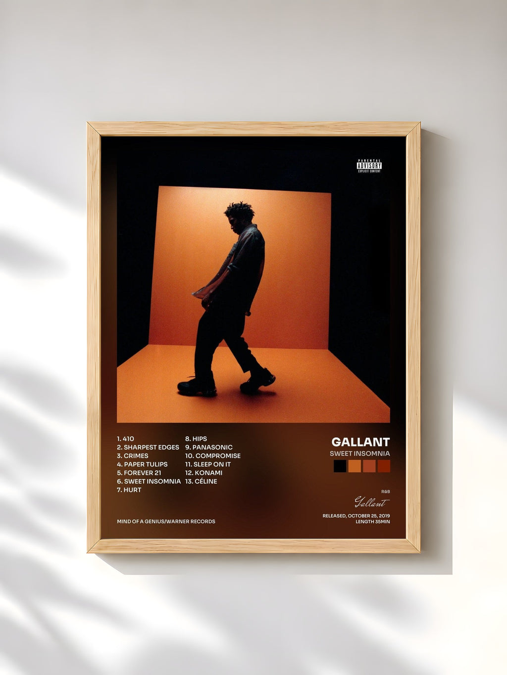 #bois Tableau de l'album Sweet Insomnia de Gallant, cadre en bois brut, imprimé et encadré en France