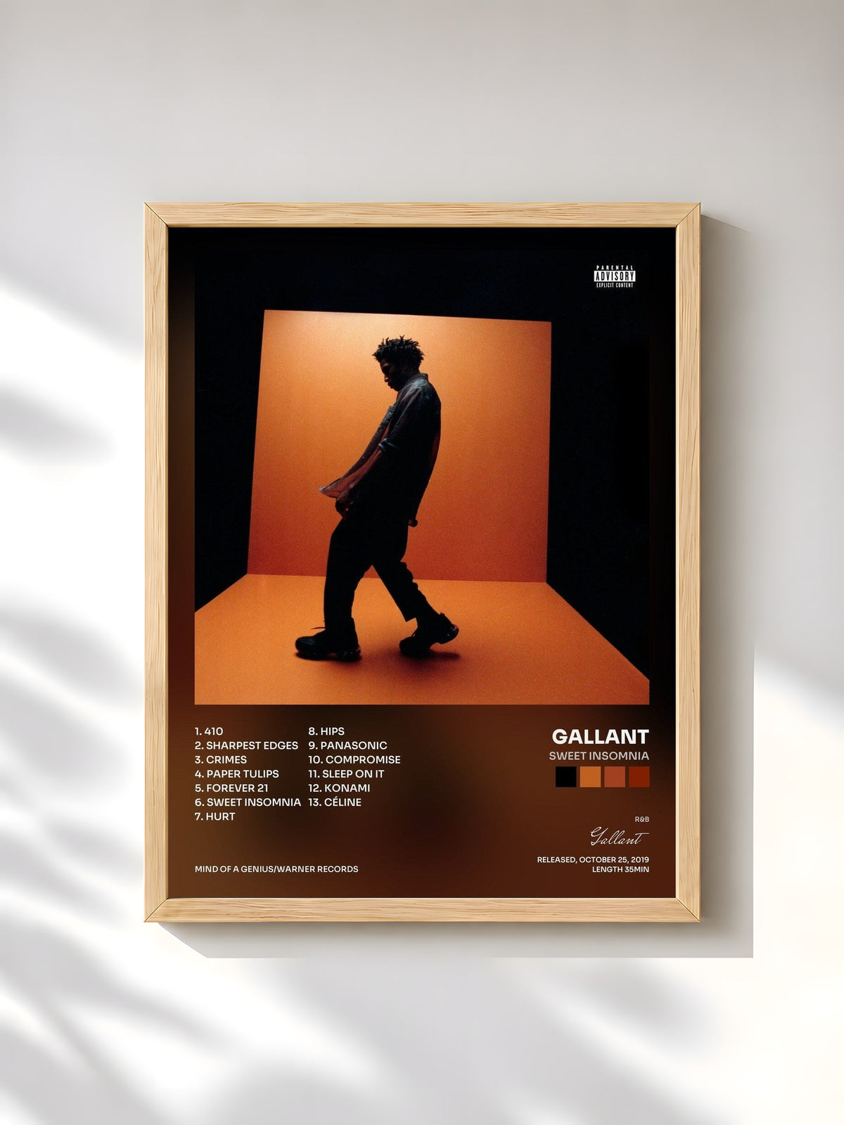 #bois Tableau de l'album Sweet Insomnia de Gallant, cadre en bois brut, imprimé et encadré en France