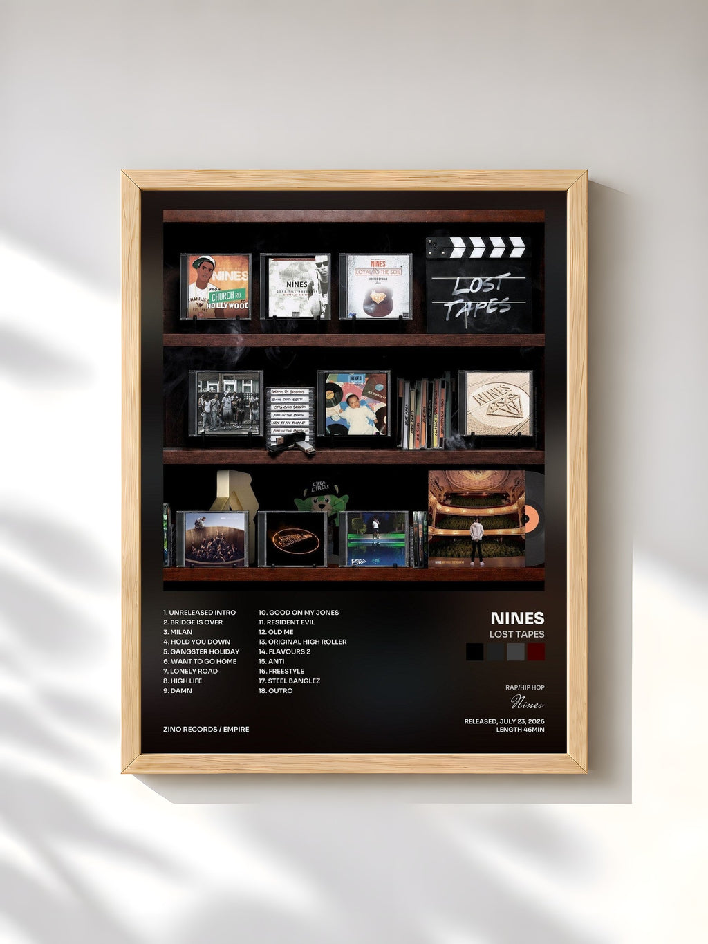 #bois Tableau de l'album Lost Tapes de Nines, cadre en bois brut, imprimé et encadré en France