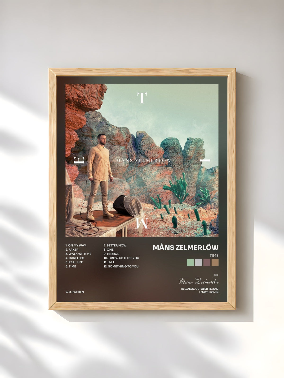 #bois Tableau de l'album TIME de Måns Zelmerlöw, cadre en bois brut, imprimé et encadré en France