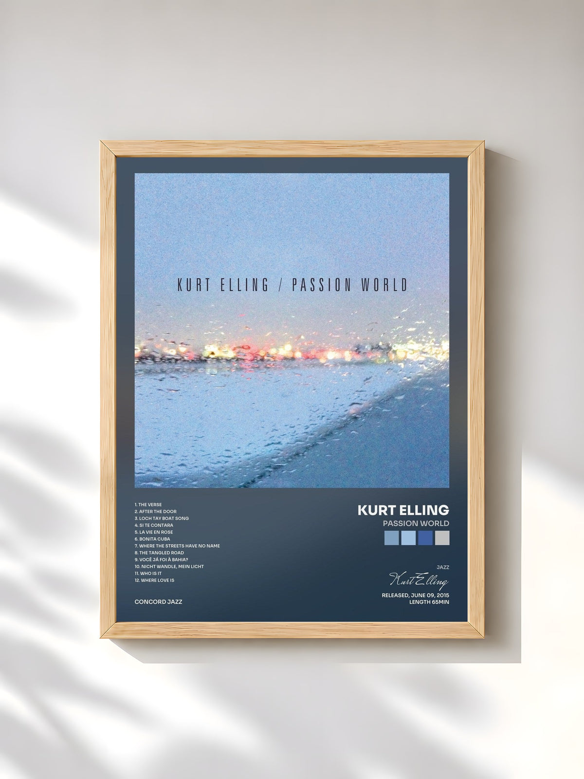 #bois Tableau de l'album Passion World de Kurt Elling, cadre en bois brut, imprimé et encadré en France
