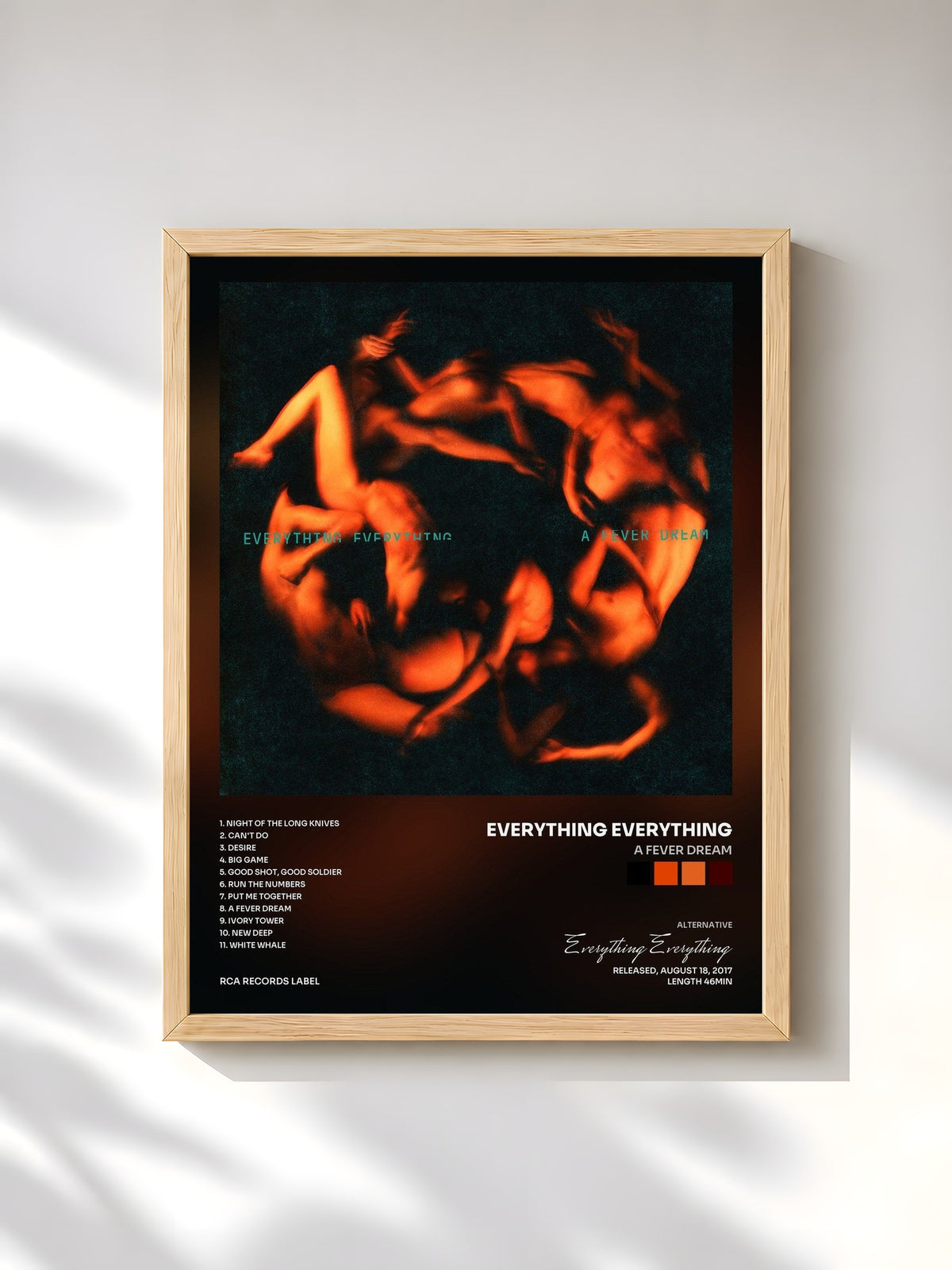 #bois Tableau de l'album A Fever Dream de Everything Everything, cadre en bois brut, imprimé et encadré en France
