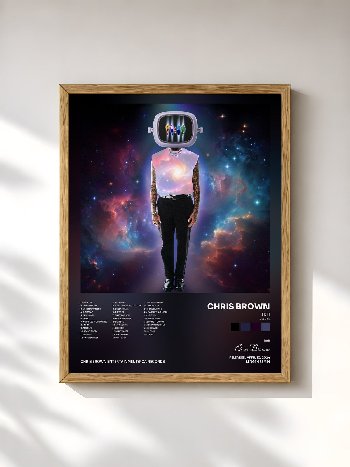 #bois Tableau de l'album 11:11 (Deluxe) de Chris Brown, cadre en bois brut, imprimé et encadré en France