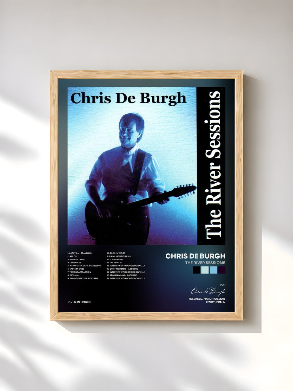 #bois Tableau de l'album The River Sessions de Chris de Burgh, cadre en bois brut, imprimé et encadré en France