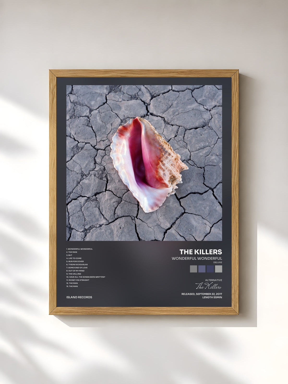 #bois Tableau de l'album Wonderful Wonderful (Deluxe) de The Killers, cadre en bois brut, imprimé et encadré en France