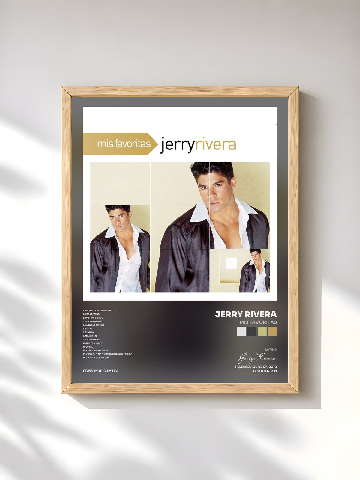 #bois Tableau de l'album Mis Favoritas de Jerry Rivera, cadre en bois brut, imprimé et encadré en France