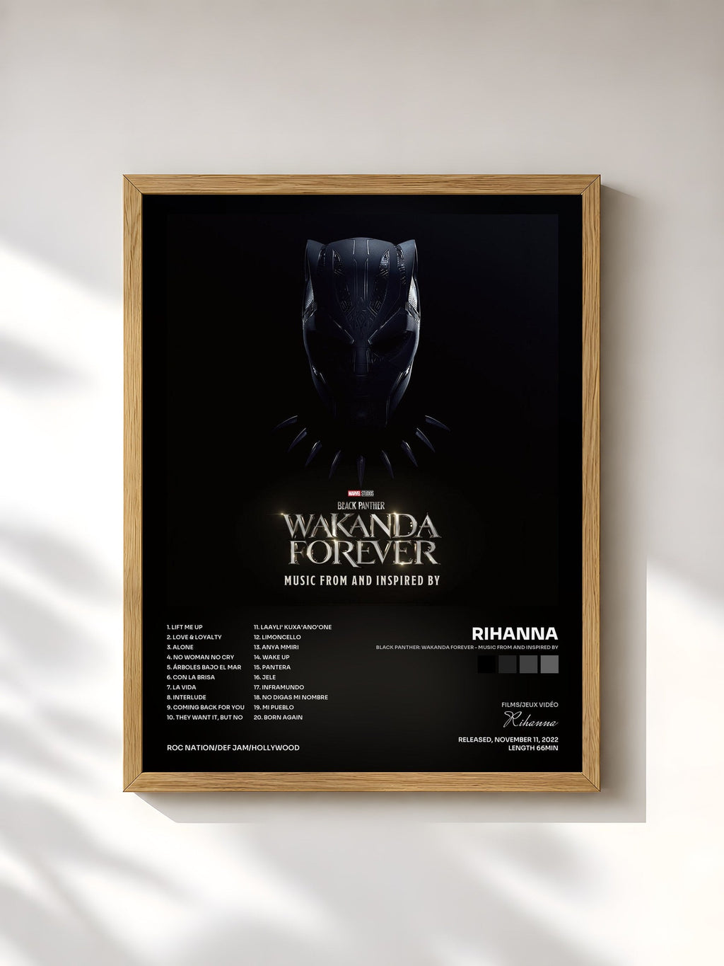 #bois Tableau de l'album Black Panther: Wakanda Forever - Music From and Inspired By de Rihanna, cadre en bois brut, imprimé et encadré en France