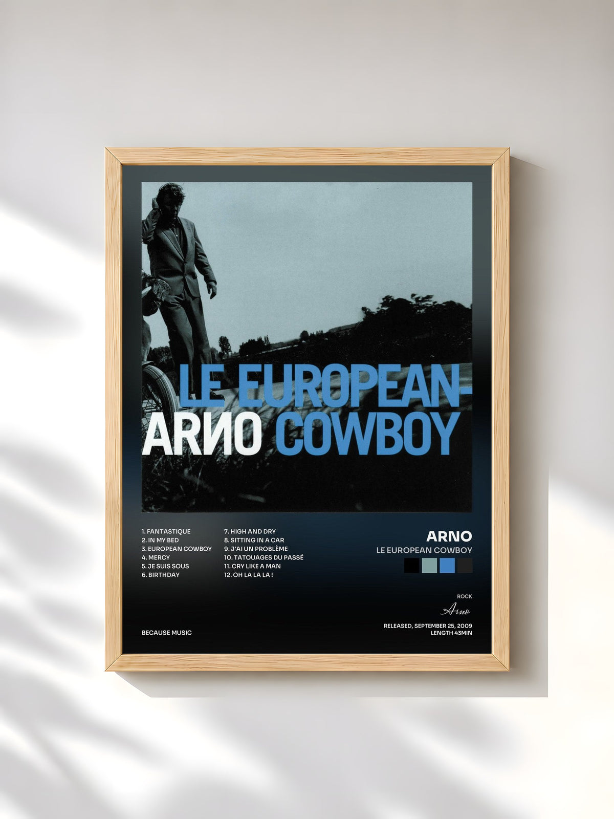 #bois Tableau de l'album Le European Cowboy de Arno, cadre en bois brut, imprimé et encadré en France