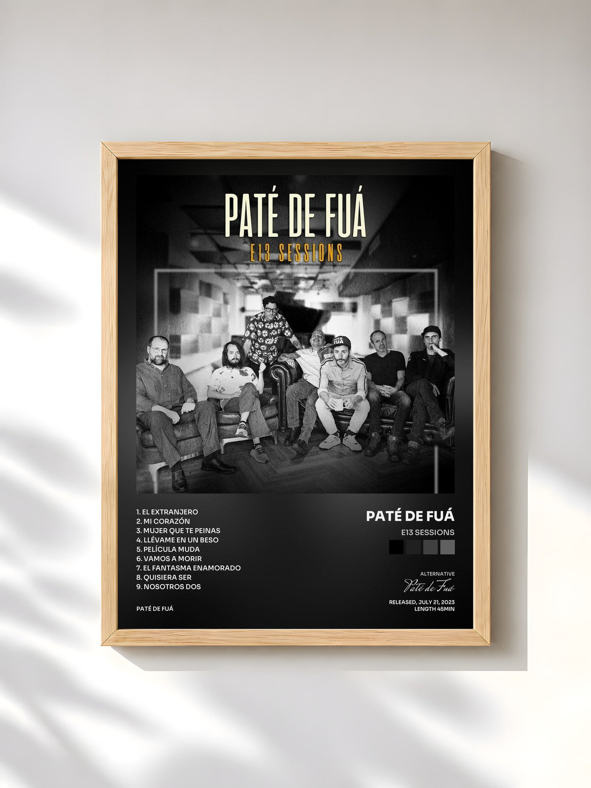 #bois Tableau de l'album E13 Sessions de Paté de Fuá, cadre en bois brut, imprimé et encadré en France