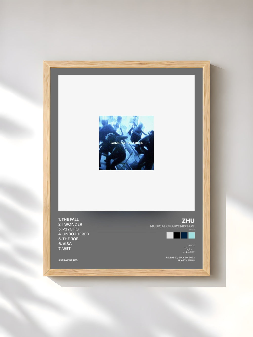 #bois Tableau de l'album Musical Chairs Mixtape (Vol. 1) de Zhu, cadre en bois brut, imprimé et encadré en France