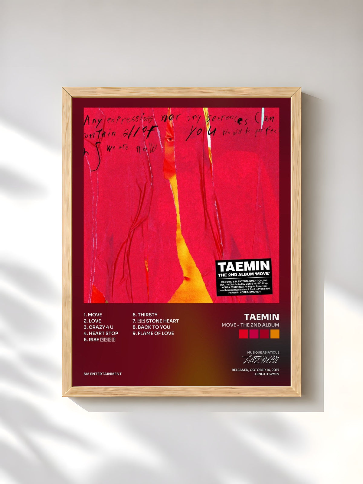 #bois Tableau de l'album MOVE - The 2nd Album de TAEMIN, cadre en bois brut, imprimé et encadré en France
