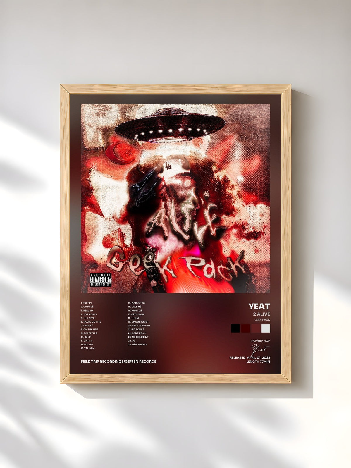 #bois Tableau de l'album 2 Alivë (Geëk Pack) de Yeat, cadre en bois brut, imprimé et encadré en France