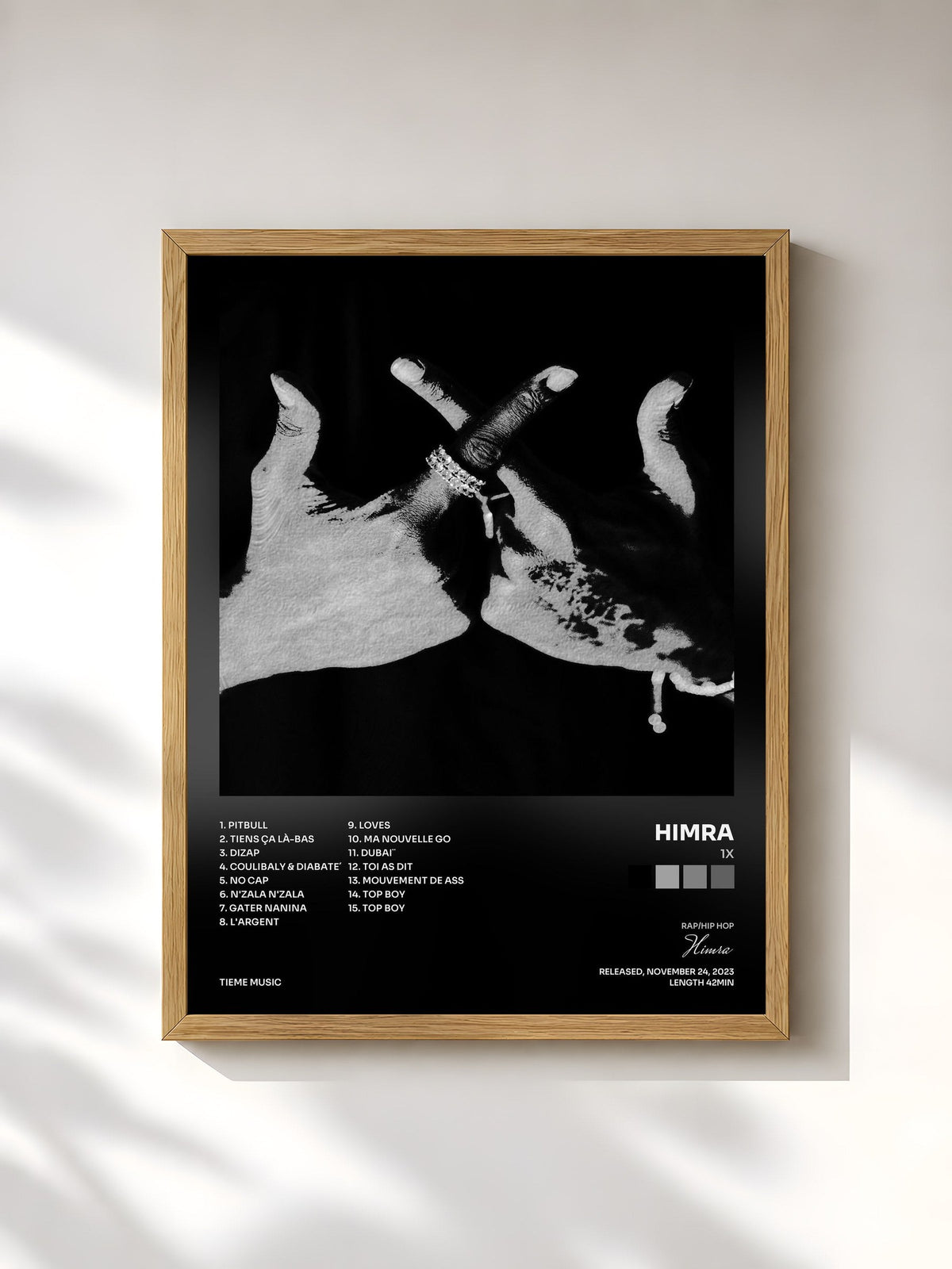 #bois Tableau de l'album 1X de Himra, cadre en bois brut, imprimé et encadré en France