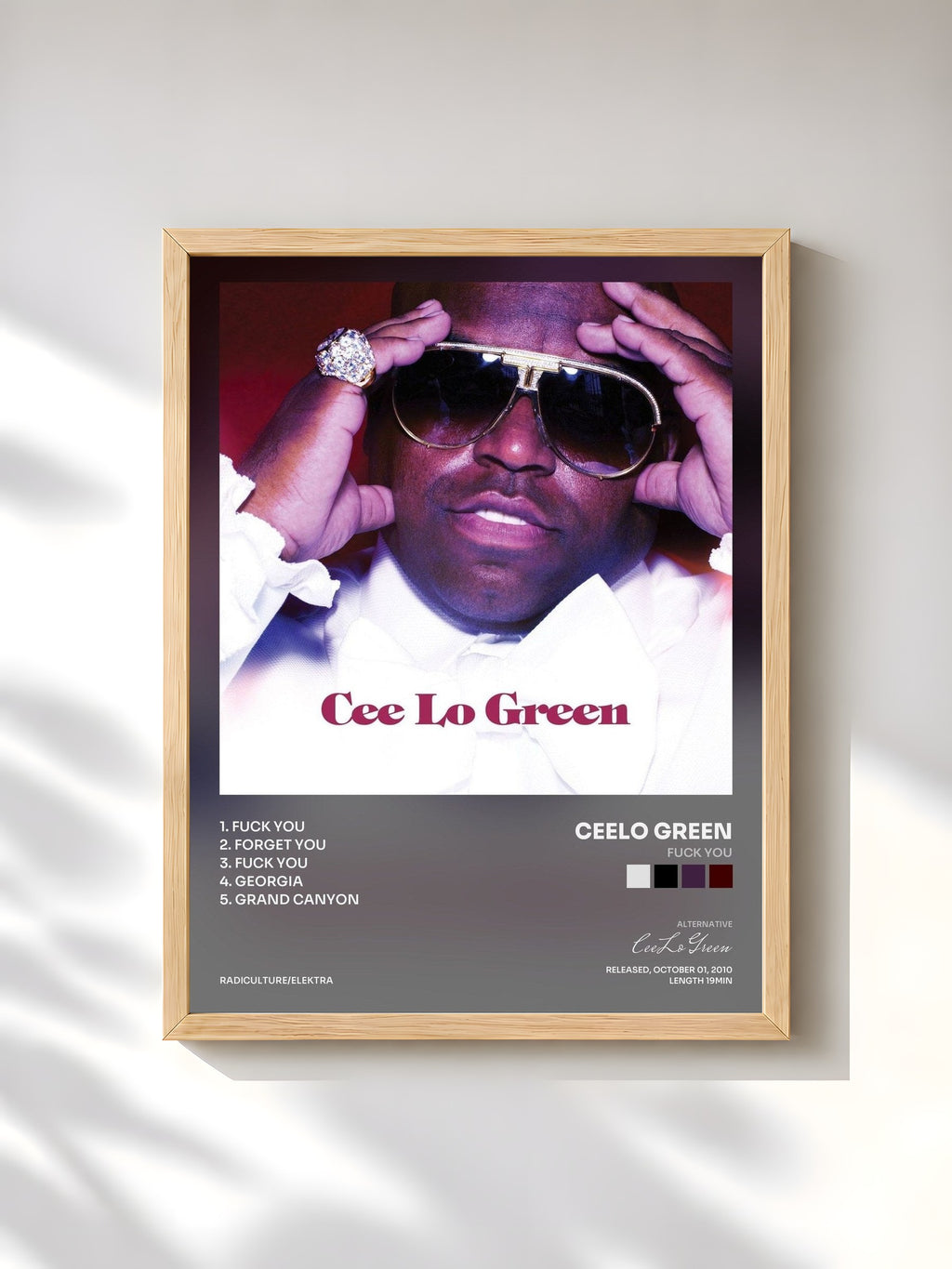 #bois Tableau de l'album Fuck You de CeeLo Green, cadre en bois brut, imprimé et encadré en France