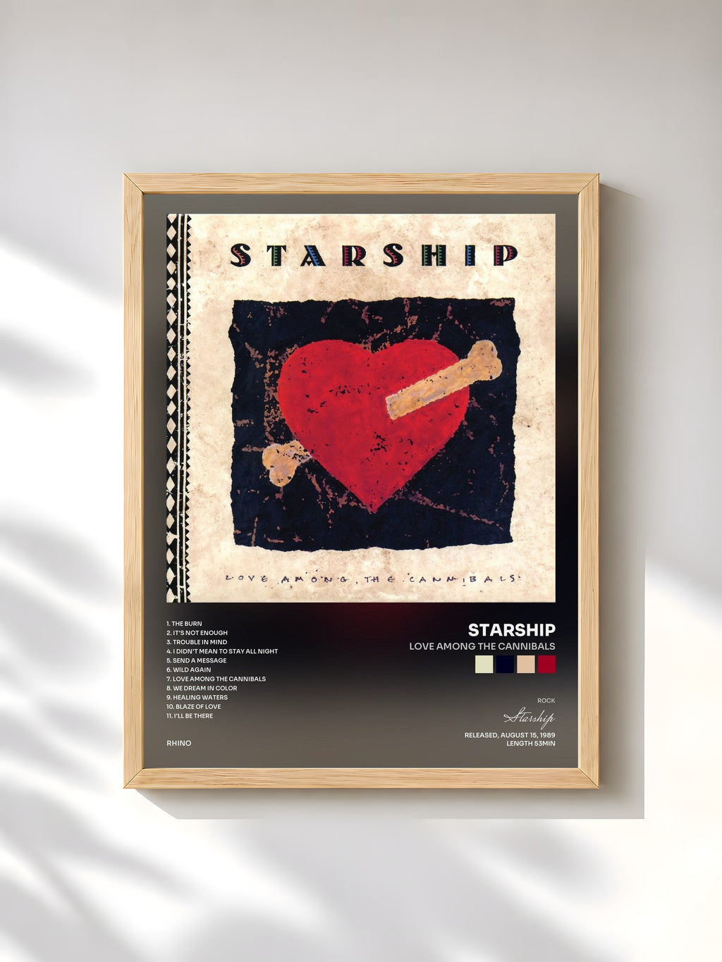 #bois Tableau de l'album Love Among The Cannibals de Starship, cadre en bois brut, imprimé et encadré en France