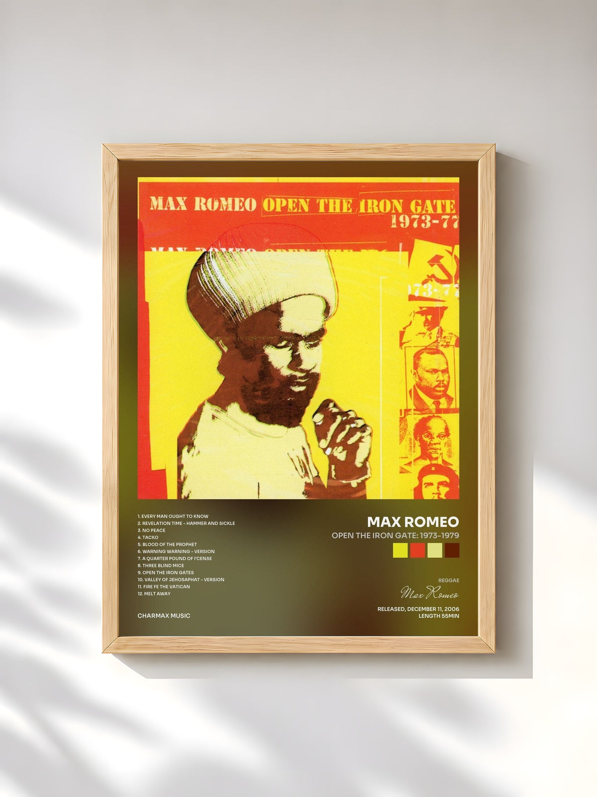 #bois Tableau de l'album Open the Iron Gate: 1973-1979 de Max Romeo, cadre en bois brut, imprimé et encadré en France