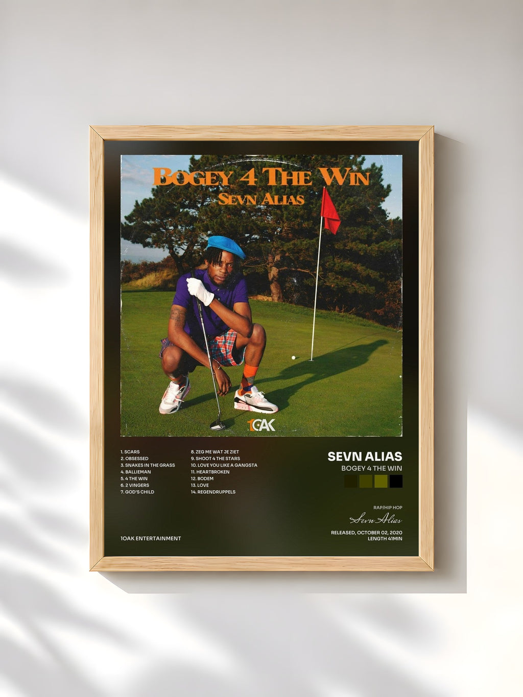 #bois Tableau de l'album Bogey 4 the Win de Sevn Alias, cadre en bois brut, imprimé et encadré en France