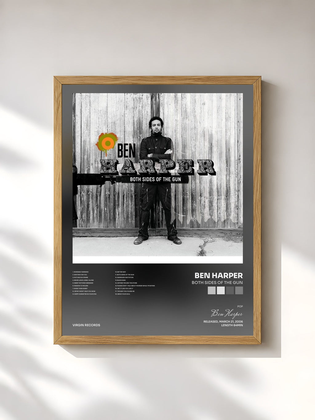 #bois Tableau de l'album Both Sides Of The Gun de Ben Harper, cadre en bois brut, imprimé et encadré en France