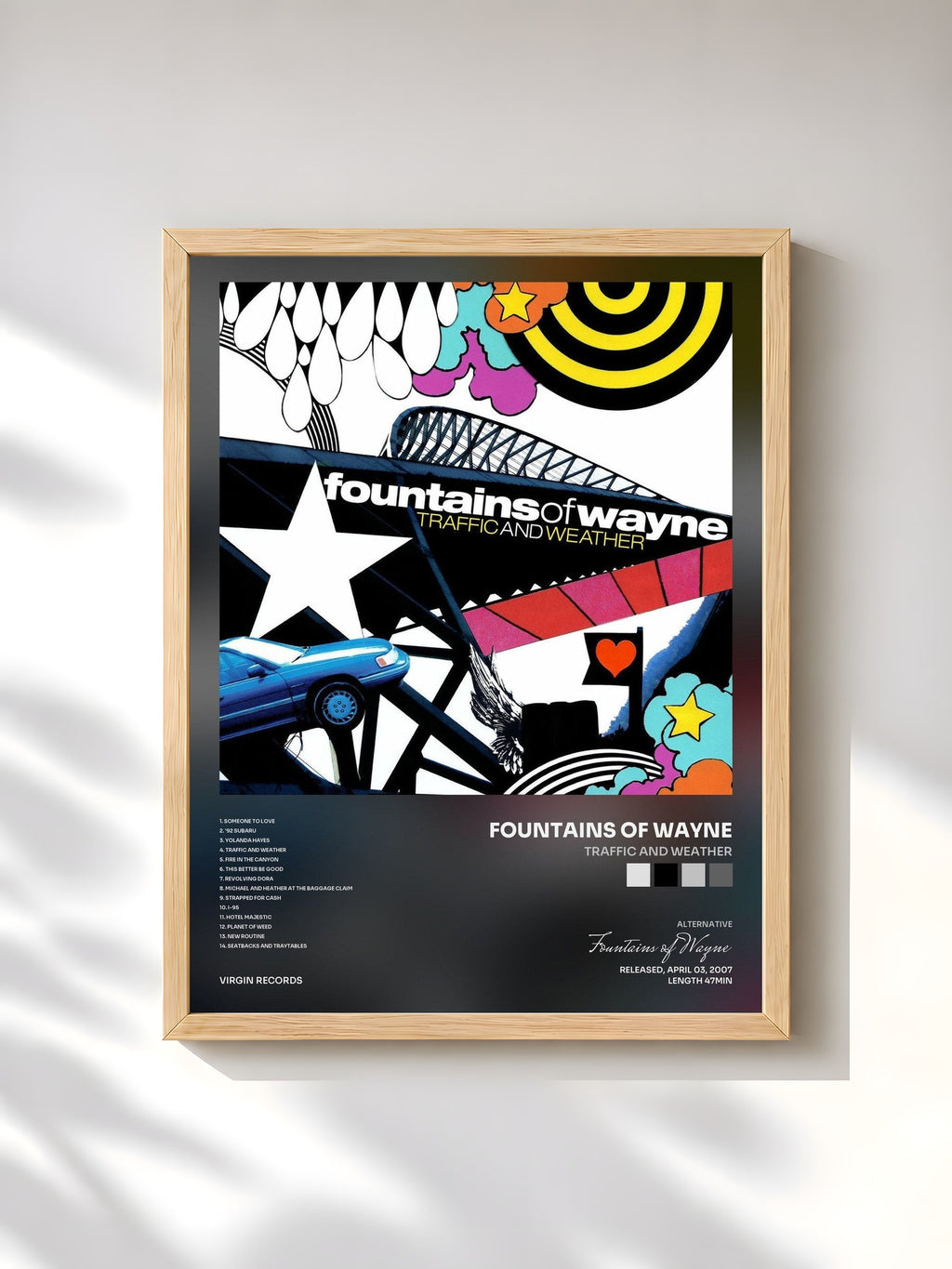 #bois Tableau de l'album Traffic And Weather de Fountains of Wayne, cadre en bois brut, imprimé et encadré en France
